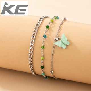 Jewelry Three-piece Faux Fritillaria Butterfly Anklet Set Beaded Green Anklet Set for girls fo