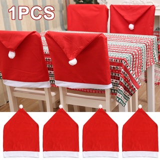 🎄COD🎄 1PCS ผ้าคลุมเก้าอี้คริสต์มาส ผ้าคลุมหลังเก้าอี้หมวกซานตาคลอสสีแดง ผ้าปูโต๊ะคริสต์ สำหรับตกแต่งบ้าน