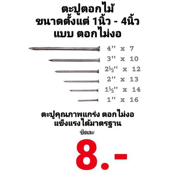 ตะปู-ตะปูตอกไม้-ตะปูคุณภาพแกร่ง-คุณภาพสูง-ตอกไม่งอ-แข็งแรงได้มาตรฐาน-ขนาด-1นิ้ว-1-5นิ้ว-2นิ้ว-2-5นิ้ว-3นิ้ว-4นิ้ว-ถูกสุด