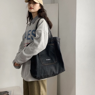 💙 กระเป๋าใบใหญ่ 💙 ถุงผ้าใบวรรณกรรมกระเป๋าขนาดใหญ่ของผู้หญิง 2022 Tide Tide Denim Tattic Bag Bag นักศึกษากระเป๋าเงินสำห
