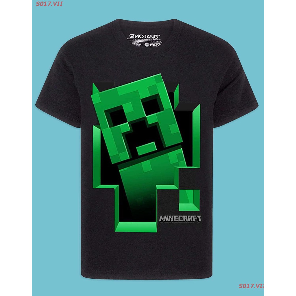 แขนสั้นพิมพ์ลาย-2022-cartoon-cod-การ์ตูน-มายคราฟ-minecraft-creeper-inside-boys-เสื้อยืดพิมพ์ลาย