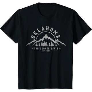 เสื้อยืดอินเทรนด์ผู้ชายอินเทรนด์ผู้หญิงOklahoma The Sooner State Est. 1907 เสื้อยืดคอกลม ผ้าฝ้าย ลายภูเขา สไตล์วินเทจ เห