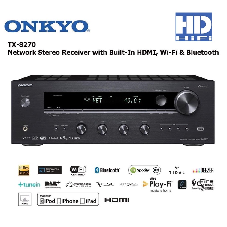 Onkyo TX8270 Stereo receiver with HDMI connections, WiFi Bluetooth