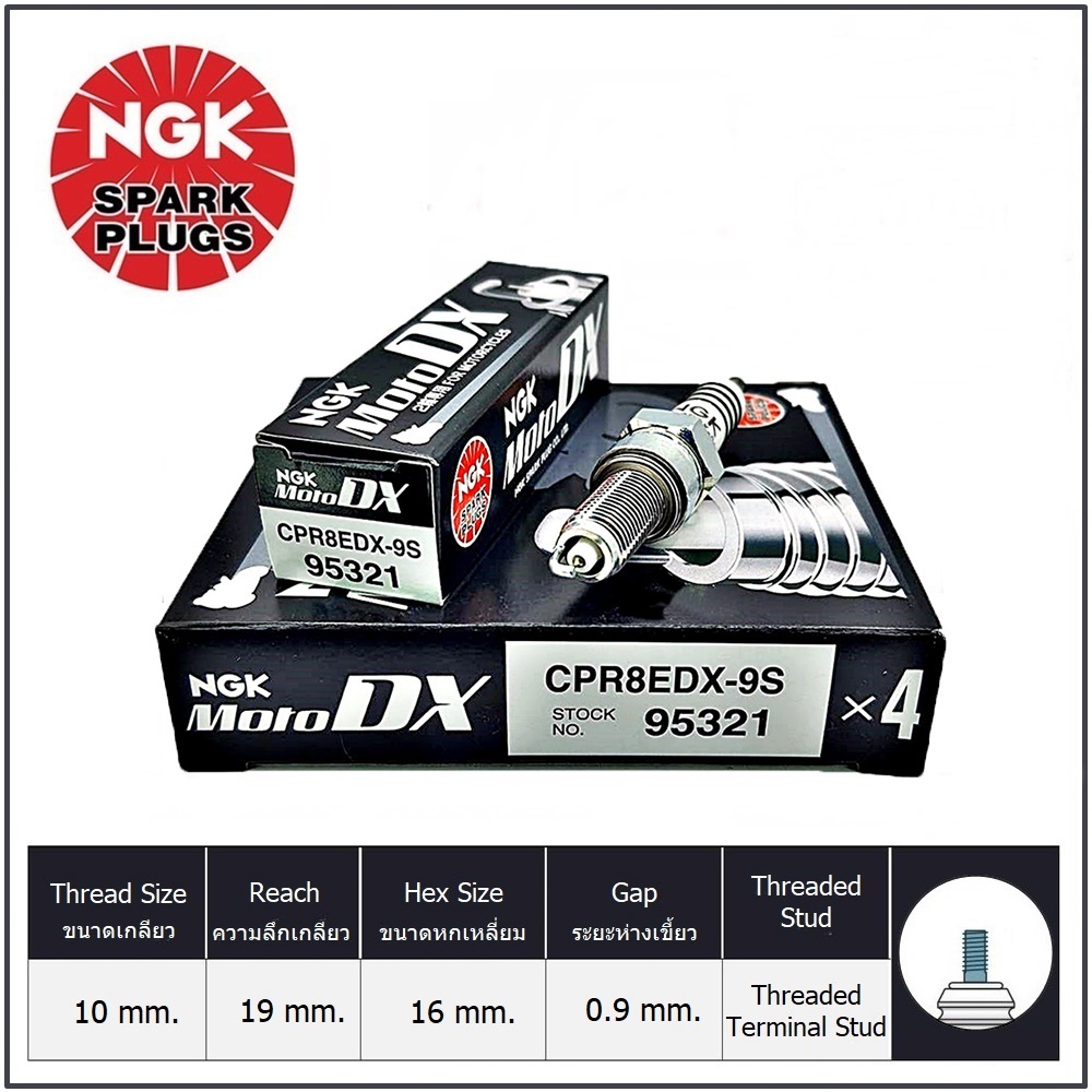 หัวเทียน NGK CPR8EDX-9S รุ่น MotoDX ขั้ว Ruthenium จำนวน 1 หัวสำหรับ ...
