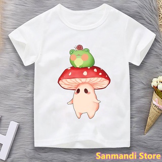 เสื้อยืด Kawaii Mushroom Frog Snail Print T-Shirt Girls/Boys ChildrenS Clothing Tshirt Summer Fashion Short Sleeve