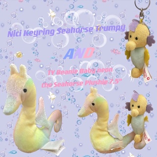 เซ็ตคู่ตุ๊กตาเบบี้ม้าน้ำก้นถ่วง TY และพวงกุญแจม้าน้ำ NICI TY Beanie Baby Neon the Seahorse Plush & NICI Keyring Seahorse