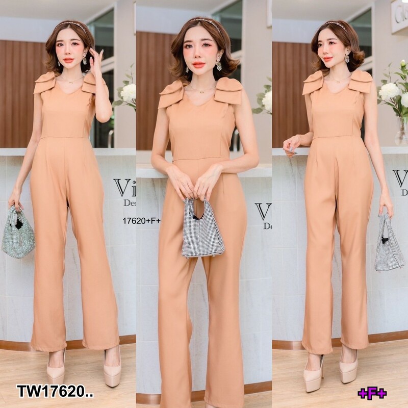 b17620-jumpsuit-จั๊มสูทแขนกุด-ช่วงไหล่แต่งโบว์ใหญ่2-ชั้น-ทรงขายาว-งานสุดหรู-ทรงเข้ารูปสวย-jumpsuit-sleeveless-jumpsuit