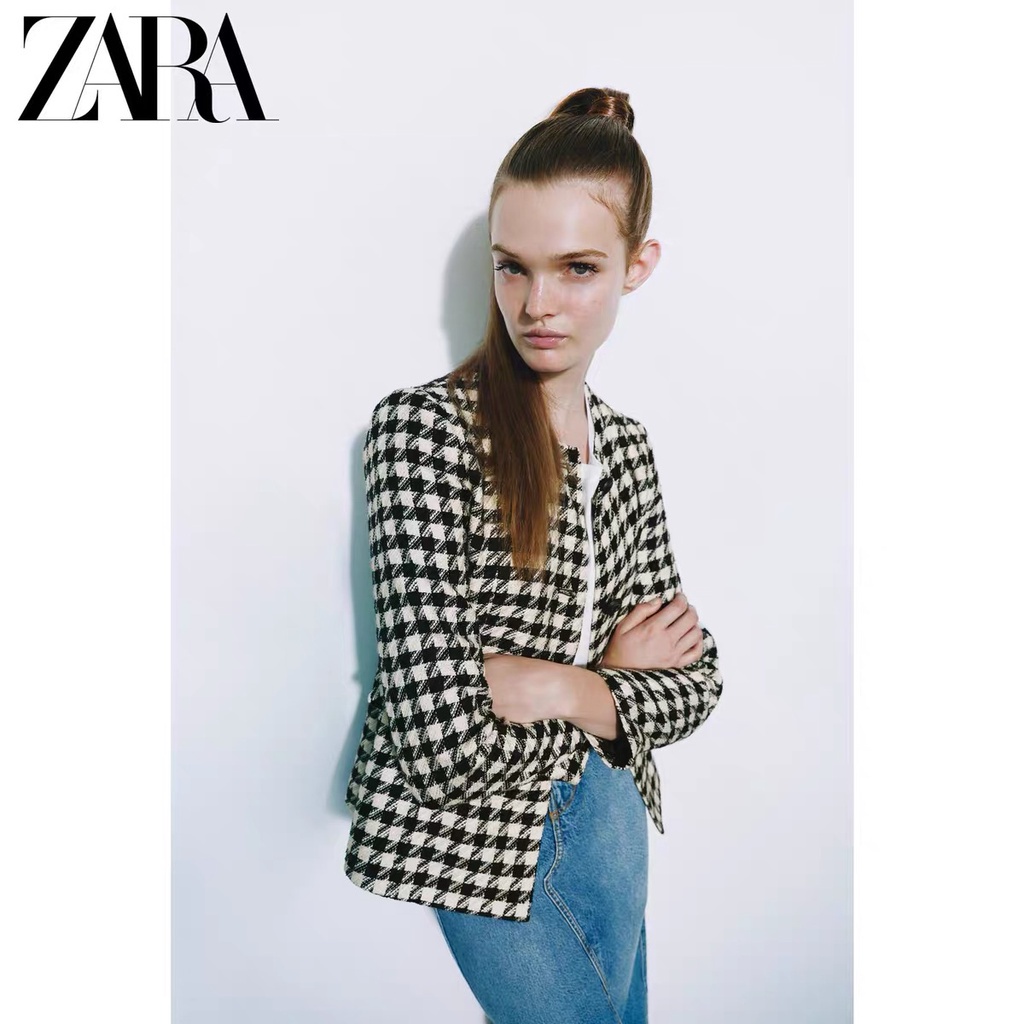 zara-ใหม่-เสื้อแจ็กเก็ตสูทลําลอง-ลายฟันสุนัข-สําหรับผู้หญิง