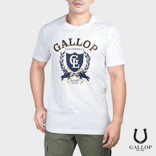 เสื้อยืดผ้าฝ้ายพิมพ์ลายขายดี สไตล์ใหม่ GALLOP : เสื้อยืดคอกลมพิมพ์ลาย BASIC -T-SHIRT (Round-necked) / GTP9014 สีขาว ผ้าฝ