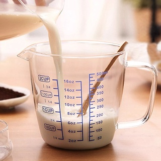(500ml)(B) แก้วตวง ถ้วยตวง แก้วบอโรซิลิเกต borosilicate ทนความร้อนสูง เนื้อหนา ทนทาน วัดได้3หน่วย cup oz ml.