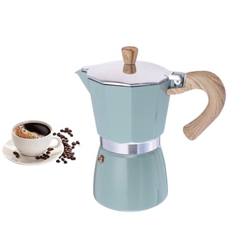 หม้อต้มกาแฟ หูจับลายไม้ หม้อต้มกาแฟสด moka pot มอคค่าพอท ขนาด 6 คัพ 300 ml ทรงแปดเหลี่ยม Encoremall