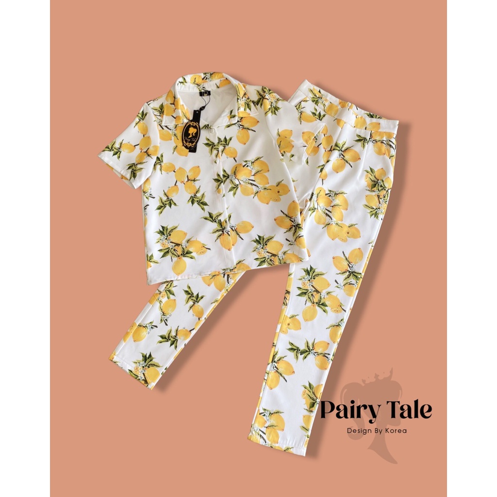 pairy-tale-setเสื้อเชิ๊ตกางเกงขายาวพิมพ์ลายเลมอนคมชัดมากๆ-เนื้อผ้าใส่สบายมากๆค่า-งานสวยใส่เป๊ะ-ลุคนี้ใส่ได้ทุกวันแน่นอน