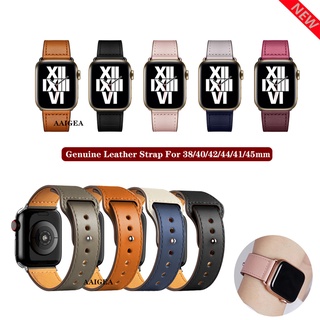 สายนาฬิกาข้อมือ สายหนังวัวแท้ สไตล์คลาสสิก สําหรับ Apple Watch Series 38 มม. 40 มม. 42 มม. 44 มม. 41 มม. 45 มม.