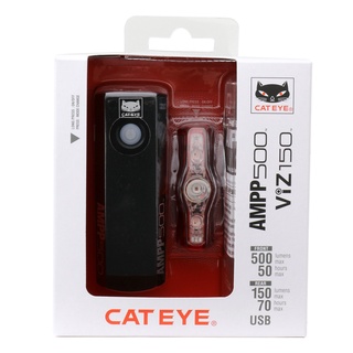 Cateye Ampp 500 / Viz 150 ชุดไฟหน้าไฟท้าย ชาร์จ USB ความสว่าง 500 Lumen