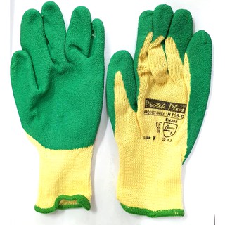 ราคาถุงมือผ้าเคลือบยาง Latex (สีเขียว) กันบาด กันลื่น
