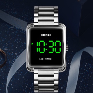 SKMEI นาฬิกาข้อมือขายระบบQuartz Analogทรงเหลี่ยม36มม. เรือนและสายสแตนเลสเคลือบ2ไมครอน กันน้ำwater resistance2ATM