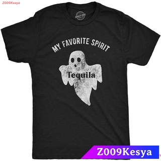 Z009Kesya เสื้อยืดสีพื้นคอกลม Crazy Dog T-Shirts Mens My Favorite Spirit Tequila Tshirt Funny Halloween Ghost Drinking P