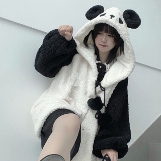 Women Faux Fleece Hoodies for Jacket  Panda Ears Long Sleeve Button Sweats