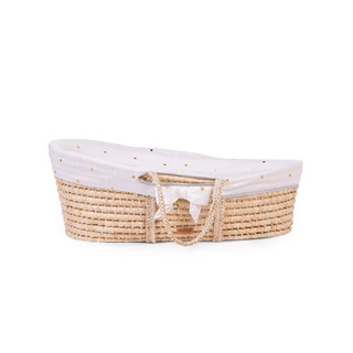 CHILDHOME ตะกร้านอนเด็ก MOSES BASKET SOFT CORNHUSK NATURAL + MATTRESS + JERSEY COVER GOLD DOTS