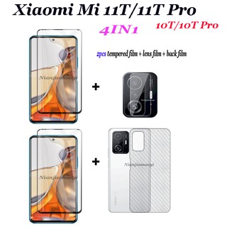 (4 in 1) เหมาะสำหรับ Xiaomi Mi 11T/11T Pro/11lite/11ultra/11/10T/10T Pro/10T Lite 5G ฟิล์มกันรอย 2 ฟิล์มนิรภัย + 1 เลนส์กล้องฟิล์มป้องกันกระจกนุ่ม + ฟิล์มหลังคาร์บอนไฟเบอร์ 1