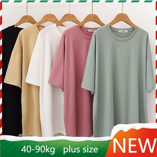 พร้อมส่ง เสื้อยืดลําลอง ผ้าฝ้าย แขนสั้น คอกลม ทรงหลวม พลัสไซซ์ สําหรับสตรี 40-90 กก.