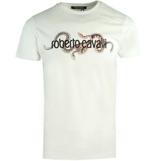 Tee 【Uniqlooo】Roberto Cavalli Stud Brand Logo White T-Shirt แขนสั้นคู่รัก