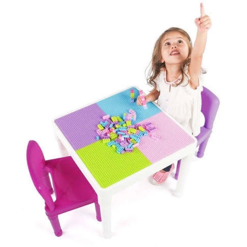 โต๊ะเรียนโต๊ะเลโก้ได้-tot-tutors-2-in-1-pink-girls-plastic-building-block-compatible-construction-table-and-2-chairs-set