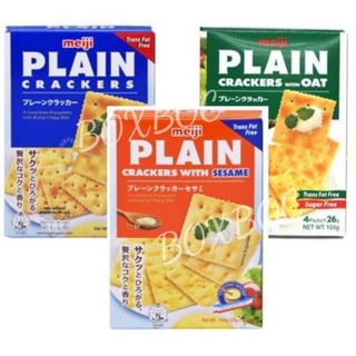 เมจิเพลน แครกเกอร์กรอบ 3 รสชาติ (ดั้งเดิม/ผสมข้าวโอ๊ต/ผสมสาหร่าย) meiji plain 104 กรัม