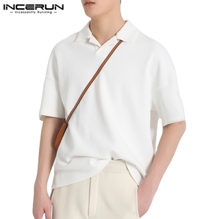 สินค้า Incerun เสื้อคอปก แขนสั้น สีพื้น ทรงหลวม แฟชั่นสําหรับผู้ชาย