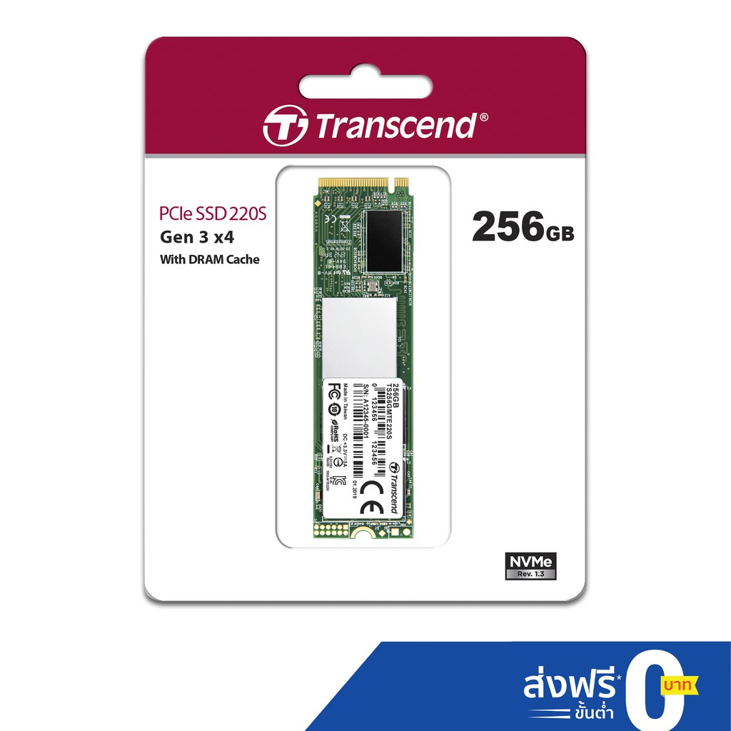 Transcend PCIe NVMe M.2 SSD 256GB:MTE220S:รับประกัน 5 ปี หรือ