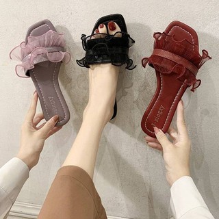 🔥Hot sale！ รองเท้าแตะและรองเท้าแตะสีแดงสุทธิของผู้หญิงสวมใส่ด้านนอกฤดูร้อนปี 2020 นักเรียนเกาหลีใหม่ทุกอย่างเข้ากันได้ก