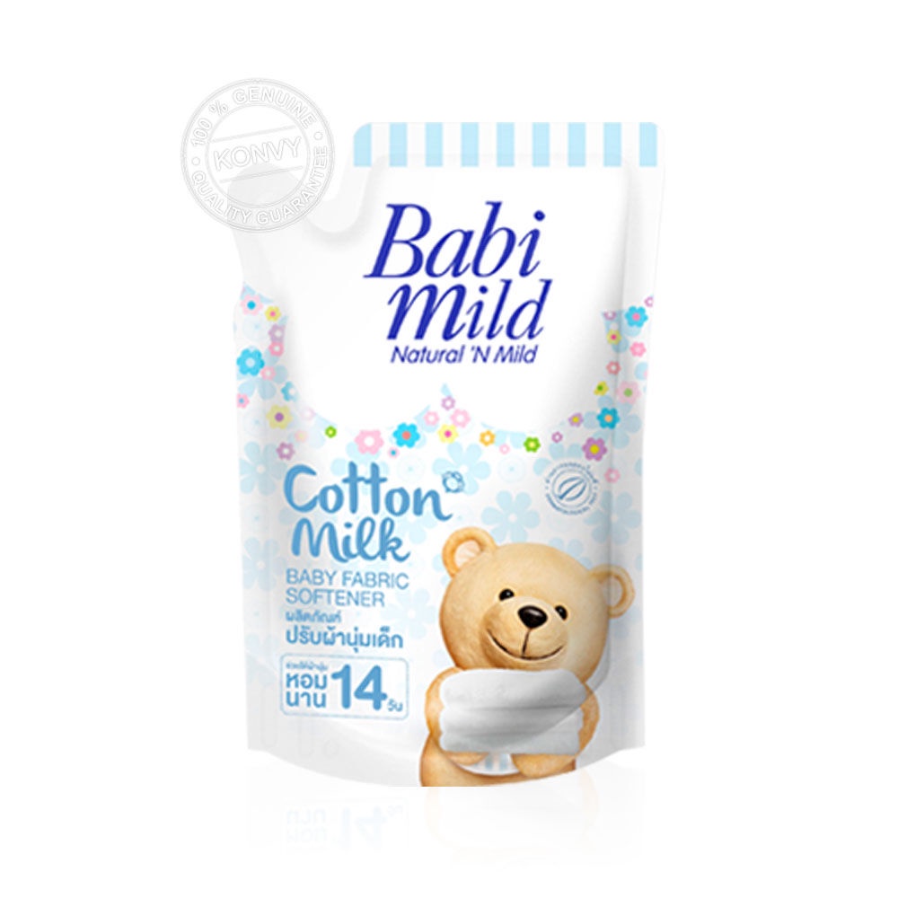 ภาพที่ให้รายละเอียดเกี่ยวกับ Babi Mild Baby Fabric Softener Cotton Milk 1500ml เบบี้มายด์ ผลิตภัณฑ์ปรับผ้านุ่ม กลิ่นคอตตอน มิลค์.