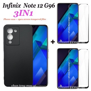 3 in 1 เคสโทรศัพท์มือถือกระจกนิรภัย กันรอยหน้าจอ สําหรับ Infinix Note 12 G96 Hot 11s NFC 11 play 10 play Note 11s Note 11 pro 2 ชิ้น