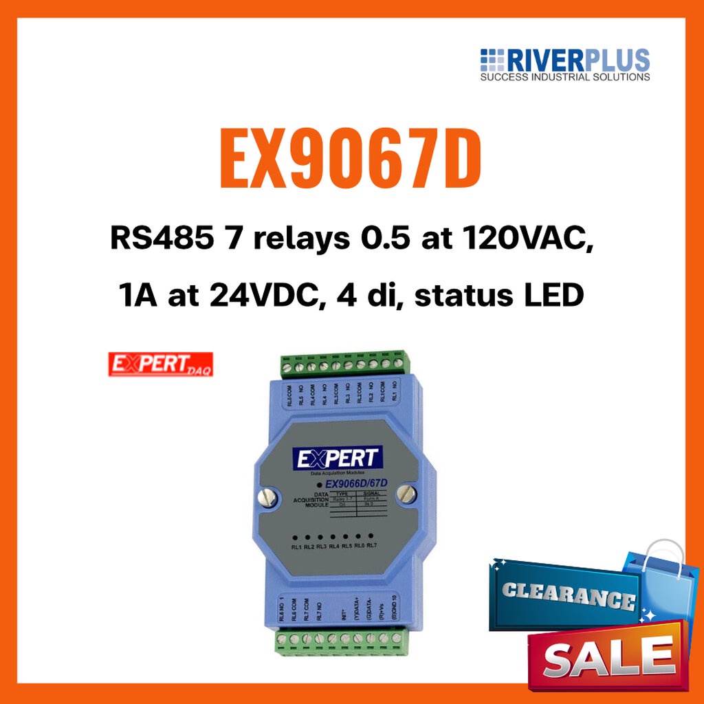 ExpertDAQ EX-9067D RS485 7 relays 0.5 at 120VAC, 1A at 24VDC, 4 di ...