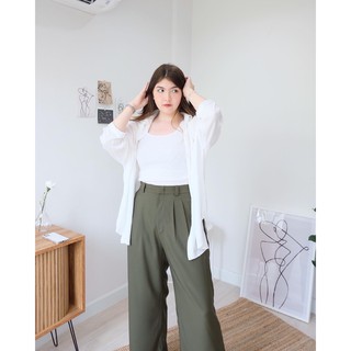 สินค้า CurveG Wide Leg Pants Seaweed กางเกงขายาว สีเขียวขี้ม้า