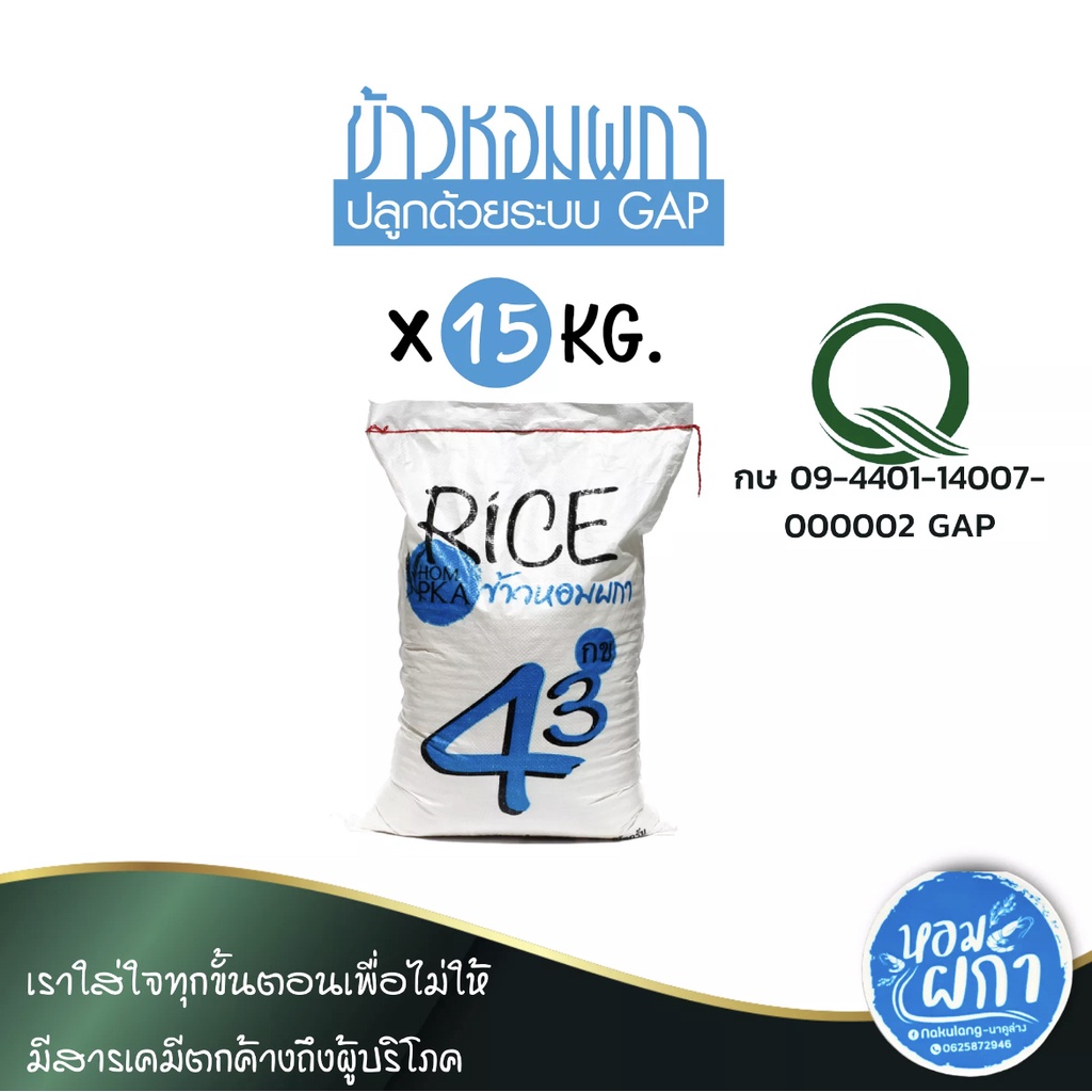 ข้าวกข43 แท้ 100% I RD43 Rice variety I ตราหอมผกา ขนาด 15 กก. ปลูกด้วย ...