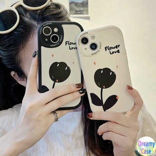 เคสโทรศัพท์มือถือแบบนิ่ม ลายดอกทิวลิป สีขาว ดํา สําหรับ Samsung Galaxy A04 A03S A22 A23 A24 A14 A13 A20S A53 A54 A70 A71 A72 A73 A30S A31 A32 A33 A34 A50S A51 A52S