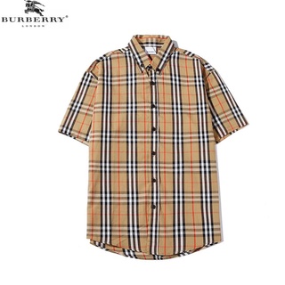 เสื้อเชิ้ตแขนสั้นผ้าฝ้ายพิมพ์ลาย Burberry แฟชั่นสําหรับผู้ชาย