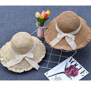 สินค้า (ใช้โค้ด INCML11 ลด 50% สูงสุด 100) หมวกสาน หมวกแฮนด์เมคคาดลูกไม้ พร้อมส่งจากไทย (S045)
