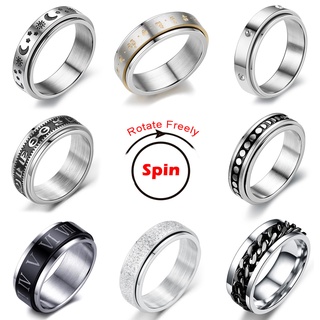 Anxiety Fidget Ring For Men Women Spinning Spinner Rings Stainless Steel Moon Star Roman Numerals Chain Rotating Ring
