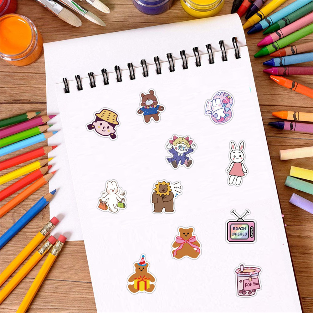 50pcs-ins-lovely-vsco-girl-bear-stickers-decal-vinyl-for-stationery-scrapbooking-cartoon-sticker