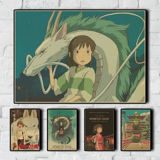 โปสเตอร์กระดาษคราฟท์ ลายการ์ตูนอนิเมะ Hayao Miyazaki Totoro Animated Away Miyazakis Spirited Away สไตล์วินเทจ สําหรับตกแต่งบ้าน