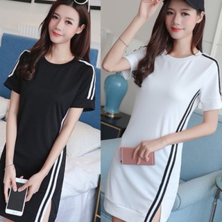 【ส่งเร็ว พร้อมส่งในไทย】2023 เดรสแฟชั่น แขนสั้นไซส์L,XXXL ผ้ายืดคอตตอนใส่สบายมากๆ
