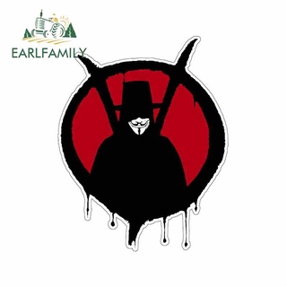 Earlfamily สติกเกอร์ไวนิล ลายการ์ตูนกราฟิกโลโก้ Anonymous Guy Fawkes RV VAN JDM กันน้ํา ขนาด 13 ซม. x 9.9 ซม. สําหรับติดตกแต่งรถยนต์