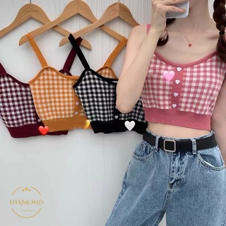 Diamond 📍พร้อมส่ง📍เสื้อเดียว สายเดี่ยว ผ้านุ่ม ดีเทลแต่งขอบร่อง สายเดี่ยวไหมพรม ดีเทลกระดุมหน้า🌈 ​ น่ารักมากกกก🌈 (D1003)