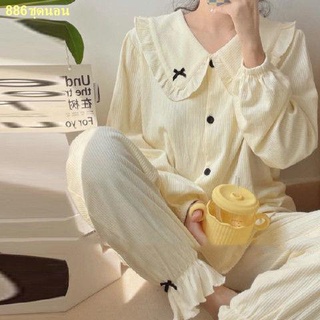🍁จัดส่งทันที🍁ชุดนอนสตรี 2022 ใหม่น่ารักตุ๊กตาคอโบว์แขนยาว Homewear Set