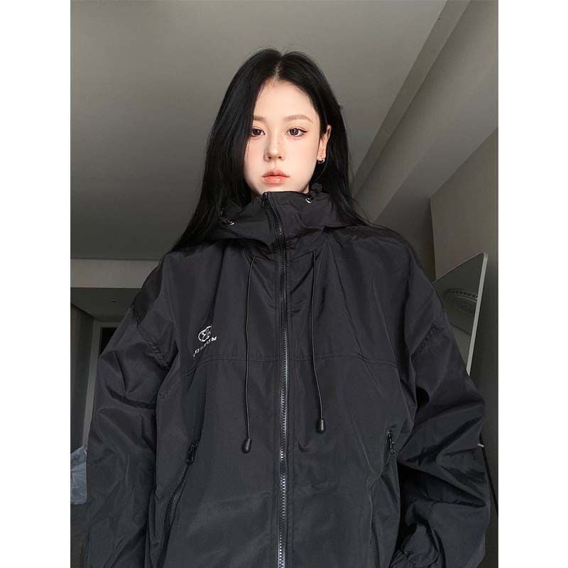 เสื้อคลุมแขนยาว-มีฮู้ด-เสื้อแจ็คเก้ตผ้าร่ม-เขียว-สีดำ-สีแดง-jacket-รุ่นขนาด-m-2xl-ทรงหลวม-ผอม-อวบ-อ้วน-ใส่ได้