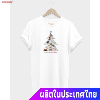 terdiny เสื้อยืดยอดนิยม เสื้อยืด ลาย Merry Christmas Xmas Tee Shirt Short sleeve T-shirts