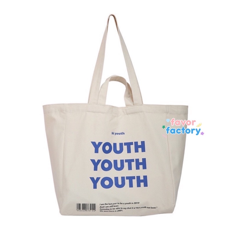 พร้อมส่ง-ร้านไทย-กระเป๋าผ้าสไตล์เกาหลี-youth-ใบใหญ่