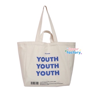 พร้อมส่ง ร้านไทย🇹🇭 กระเป๋าผ้าสไตล์เกาหลี youth ใบใหญ่💘